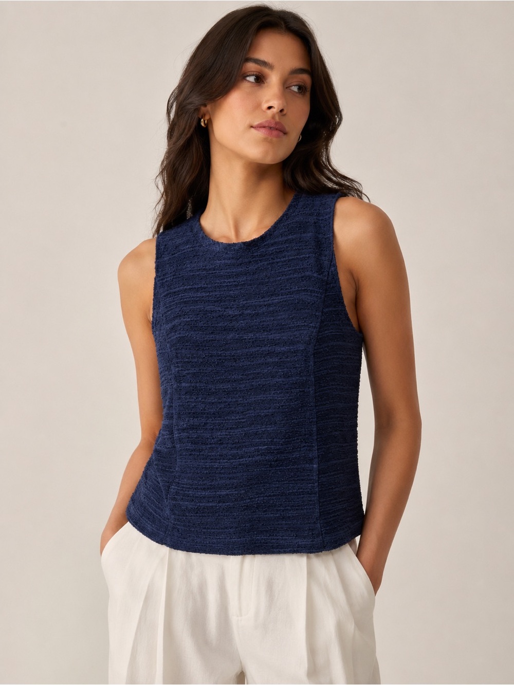 A.L.C. Navy Textured Sleeveless Top